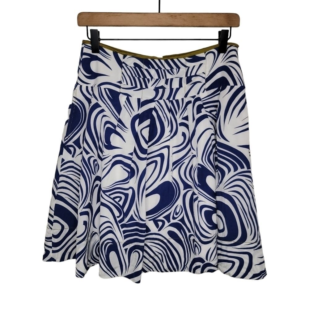 Cabi Lombard Swirl Print Blue White Lined A-line Skirt Womens Size 2